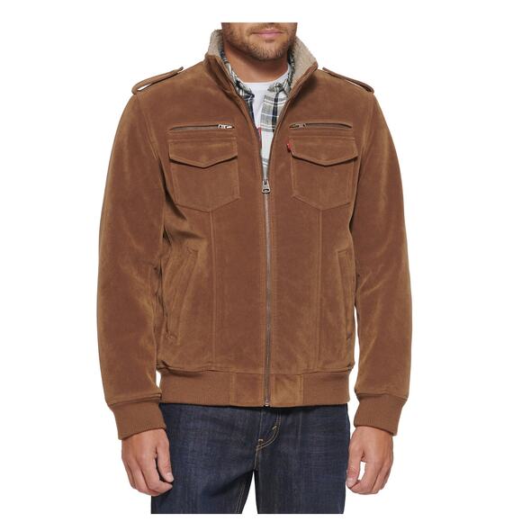 Levi’s Men's Faux Suede Aviator Bomber Jacket with Sherpa Sz L - Picture 1 of 16